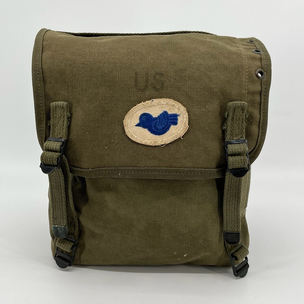 Vtg US Army M1945 Combat Field Pack WWII Korean War OD Canvas Military Bag